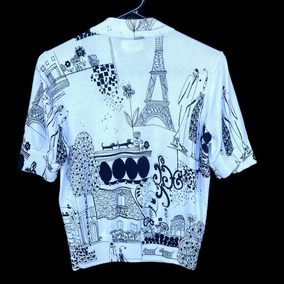 Vintage Sweater Womens Small Full Zip Beaded Short Sleeve Paris Vacation White - Picture 2 of 12